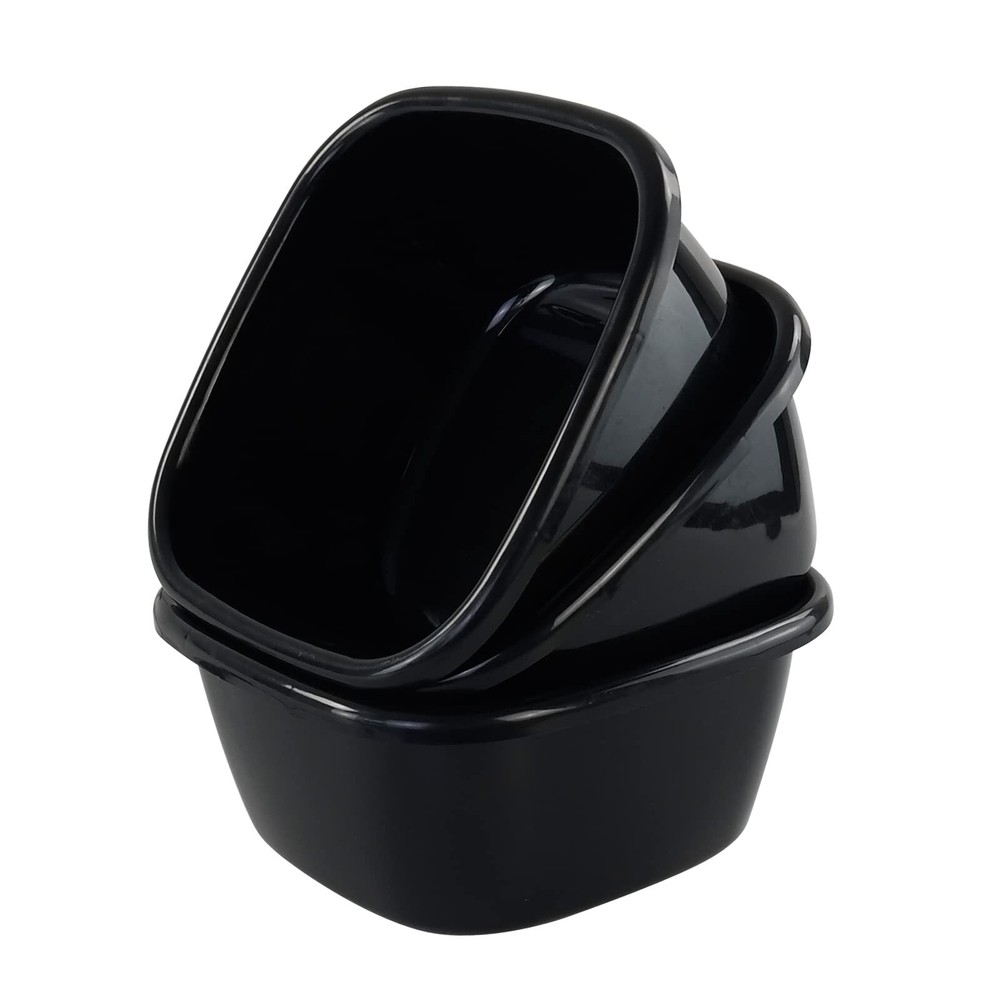 16 Quart Wash Basin Dish Pan Tub Black 3-Pack Multipurpose Plastic