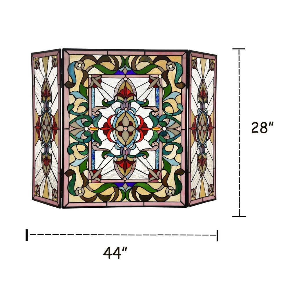 44" Folding Stained Glass Fireplace Screen