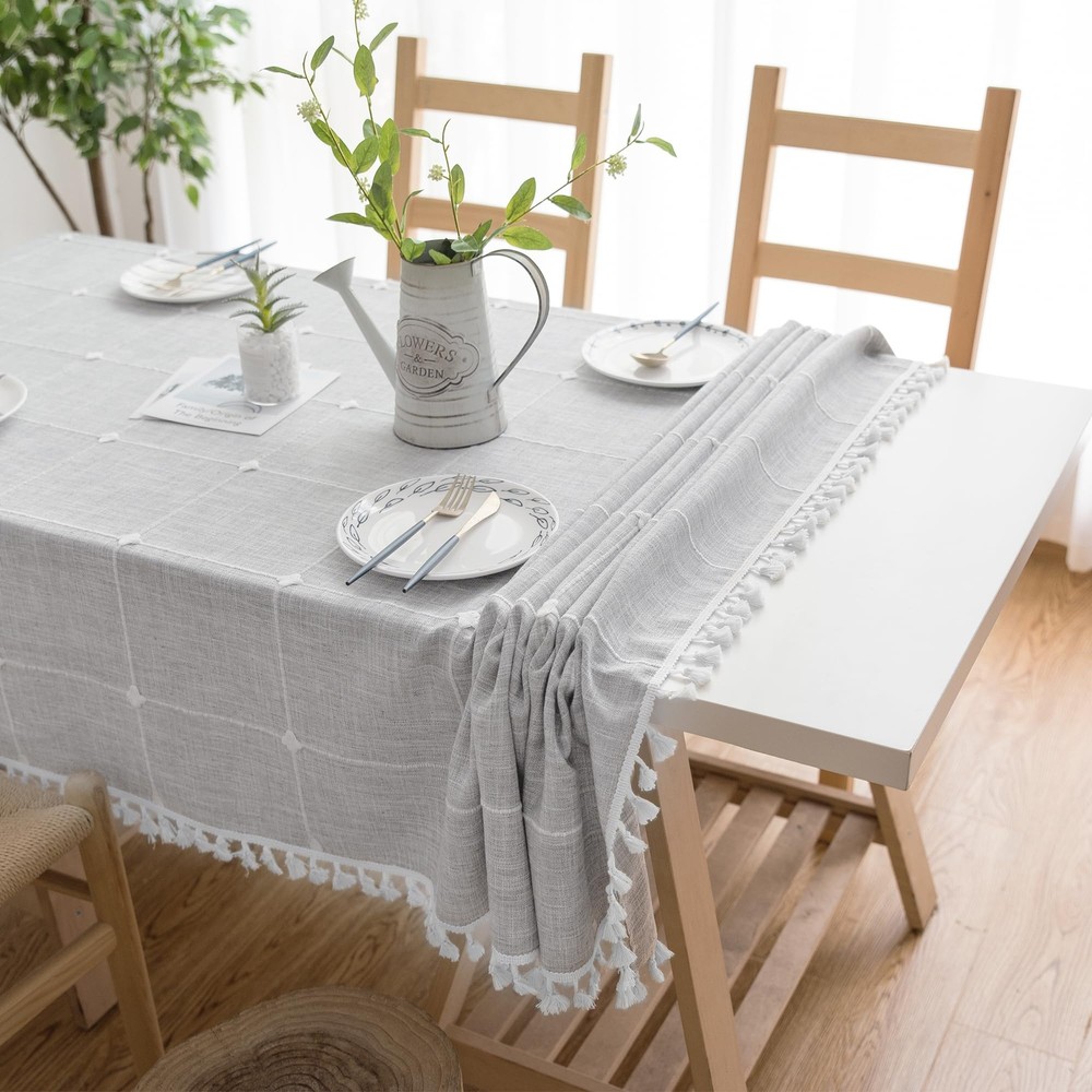 Cotton Linen Square Tablecloth - Wrinkle Resistant & Waterproof - Machine Was...