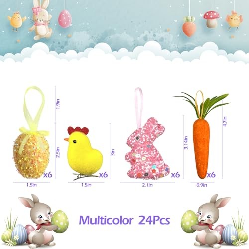 24 Packs Easter Egg Ornaments Easter Tree Ornament Colorful Eggs Foam Rabbit