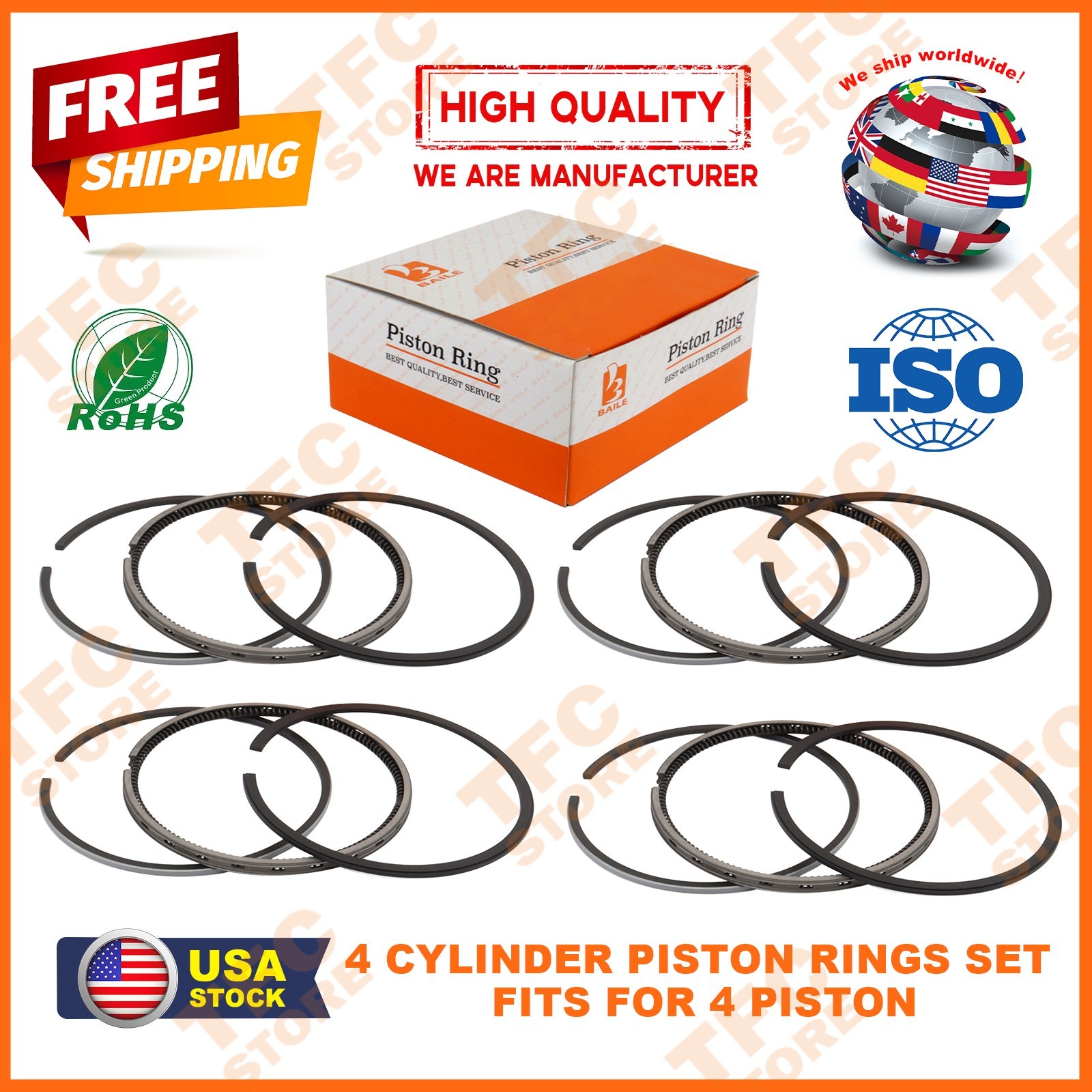 V2203 D1703 Piston Ring STD For Kubota 1C030-32585 17331-21050 1A091-21050 87MM
