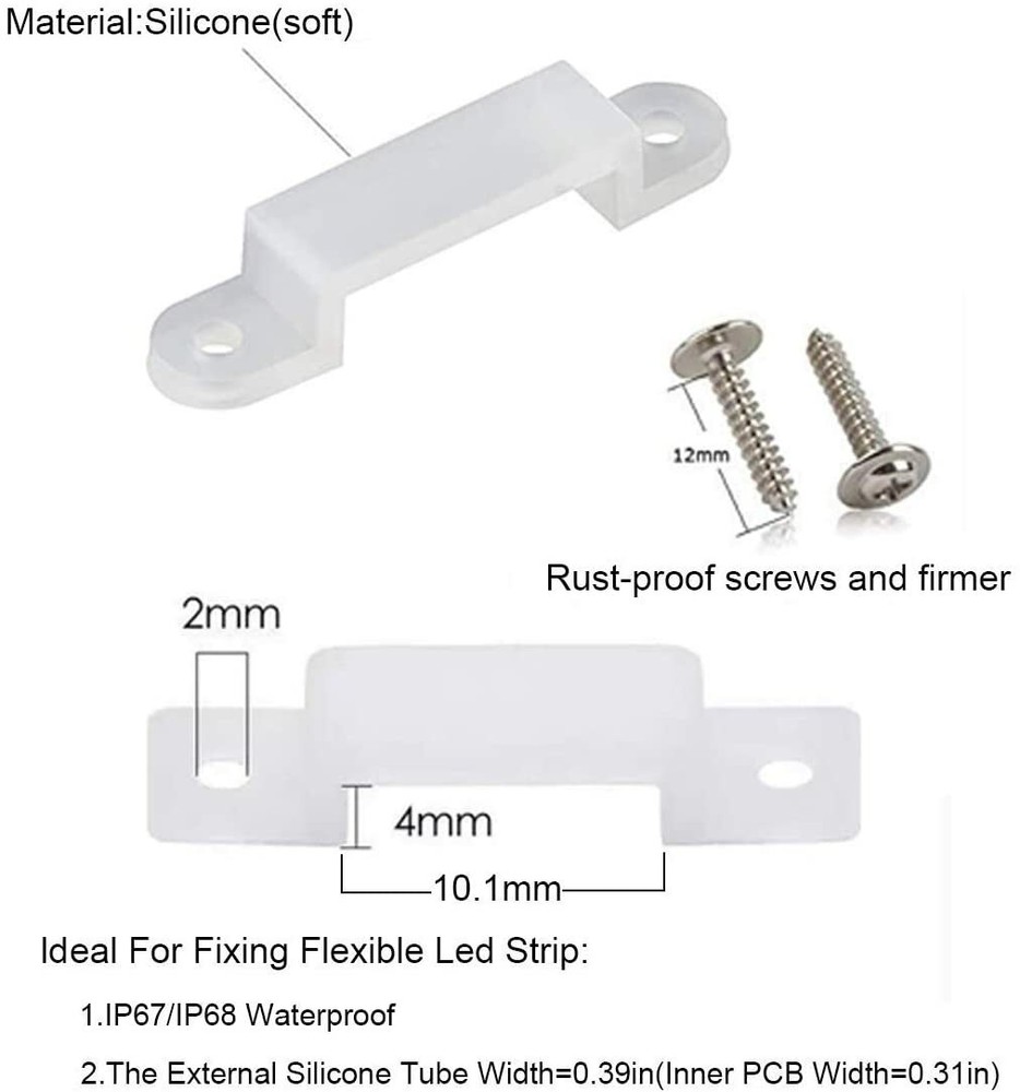 LED Strip Light Mounting Brackets , Silicon Fixed Clips with Screws