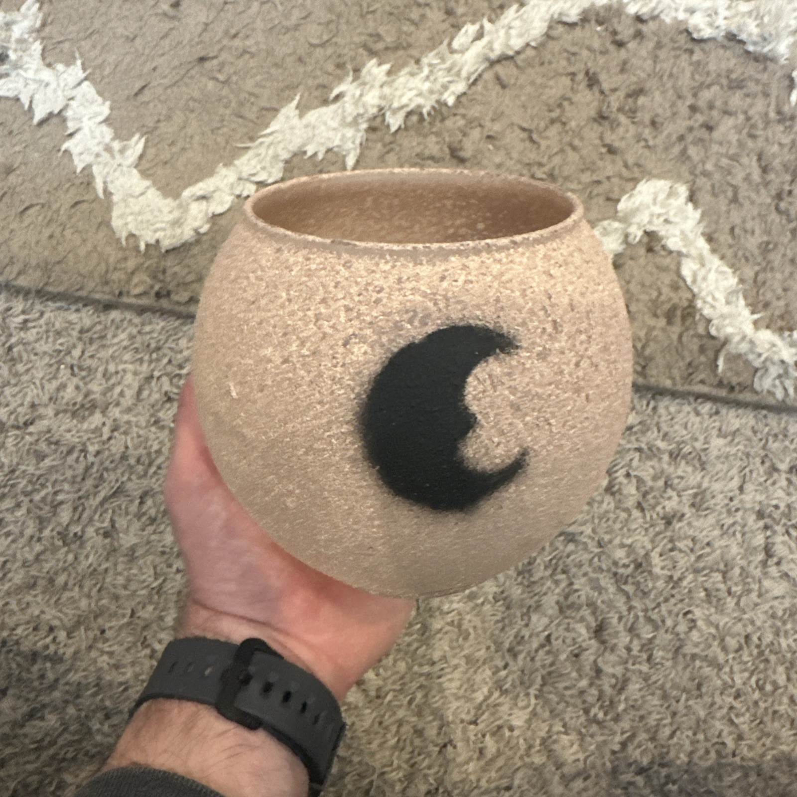 Decorative Texturized Material Coated Glass Bowl With Painted Moon 5.5” Diameter