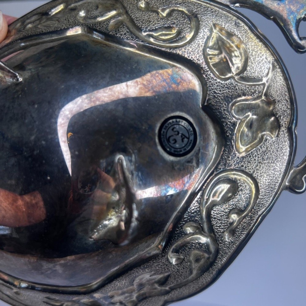 Godinger Silver Art Co Footed Etched Floral Silver Plated Dish Bowl w/ Handles