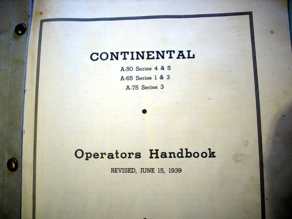 1939 Continental A-50, A-65 & A-75 Engine Operators Handbook
