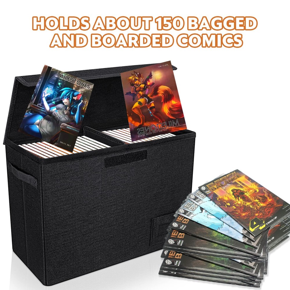 YSCare 2-Pack Comic Book Storage Boxes, Collapsible Comics 2 Pack, Black