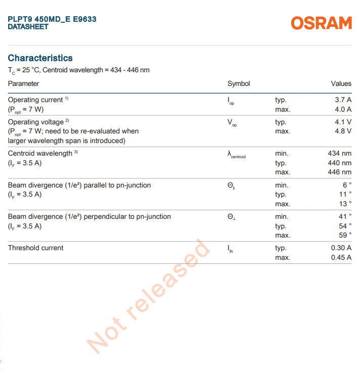 OSRAM PLPT9 450MD_E 440nm 7W Laser Diode