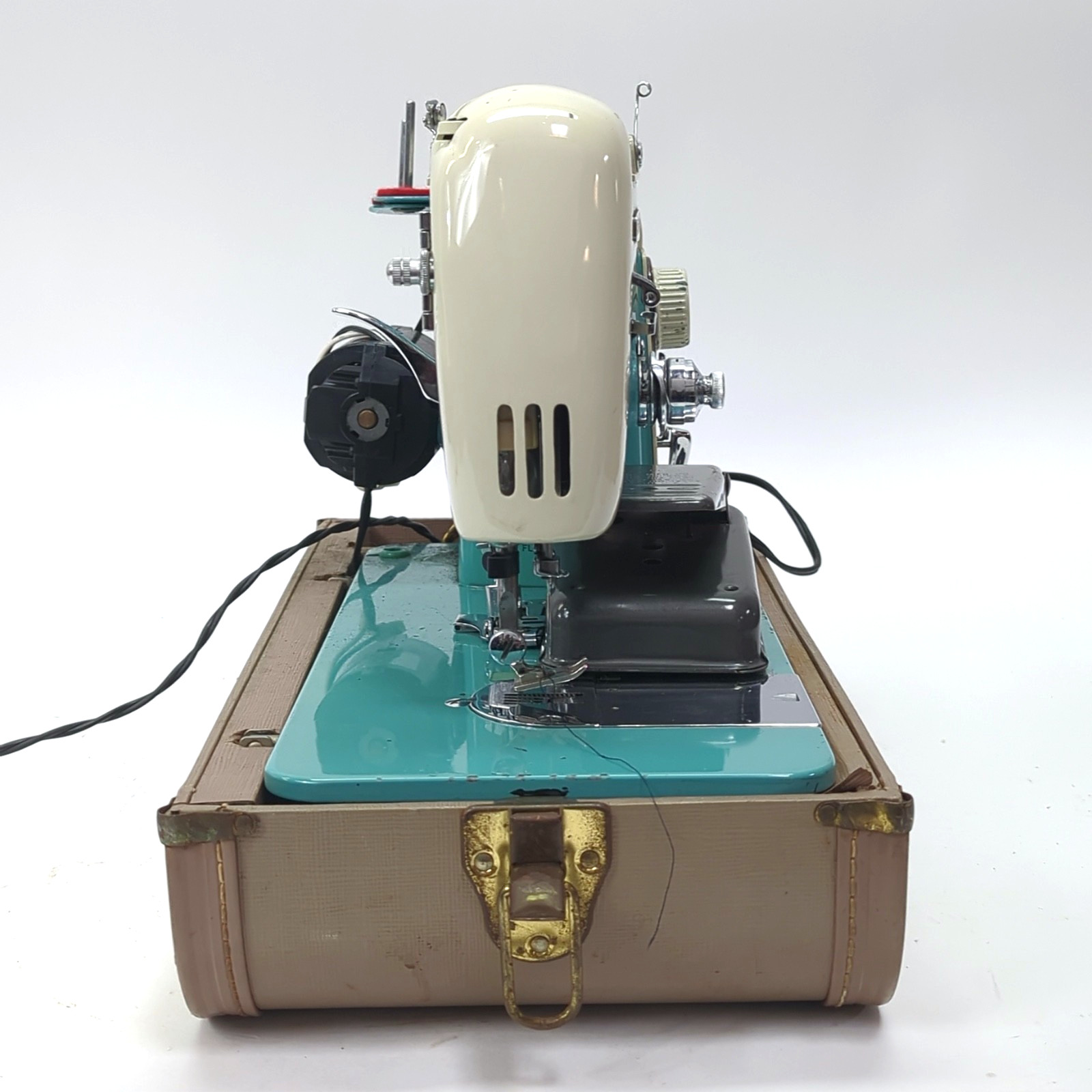 Vintage Brother Model 190 Turquoise Metal Case Robust Durable Straight Stitch