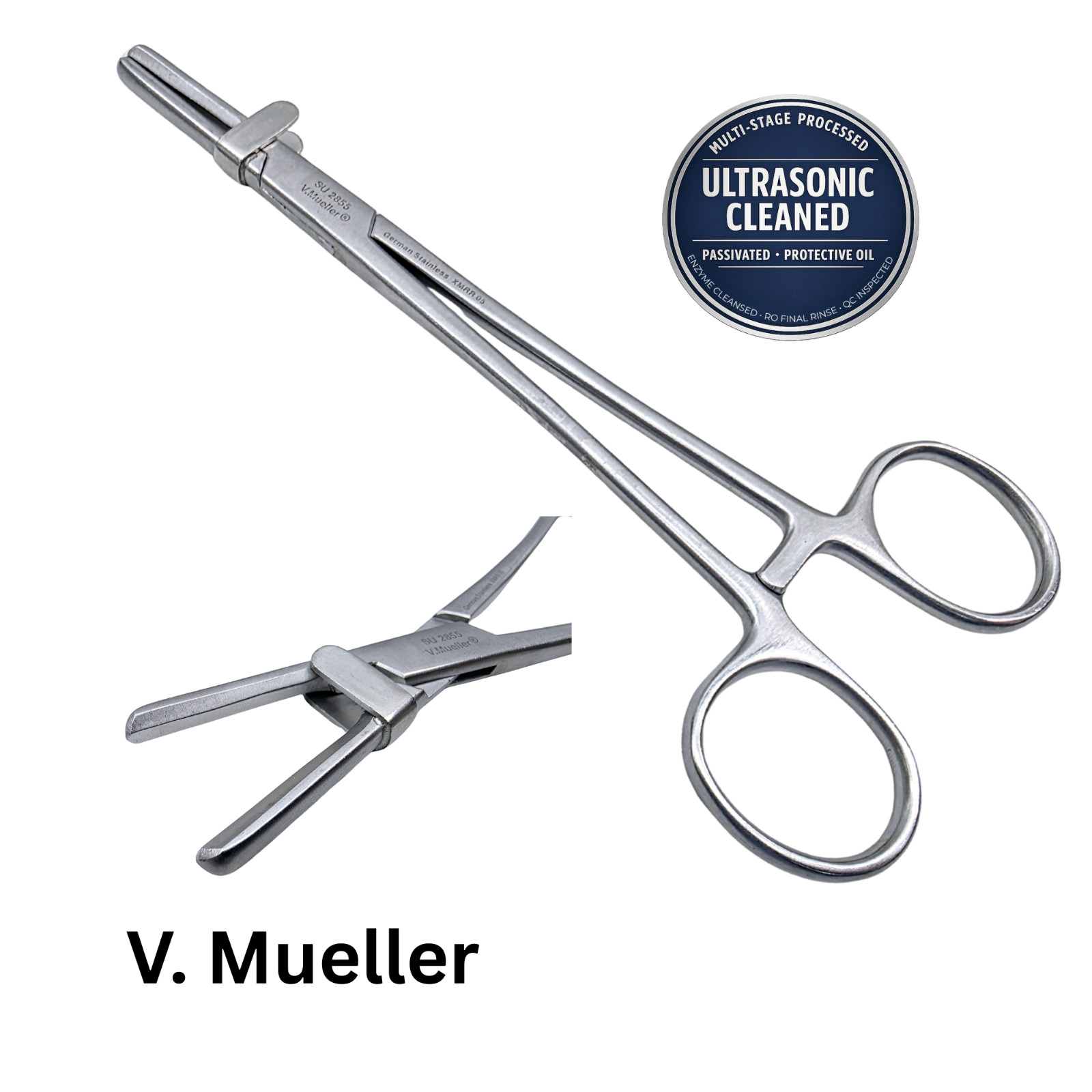 V. Mueller SU-2855 Straight Serrated Tubing Clamp Forceps - Ultrasonic Cleaned