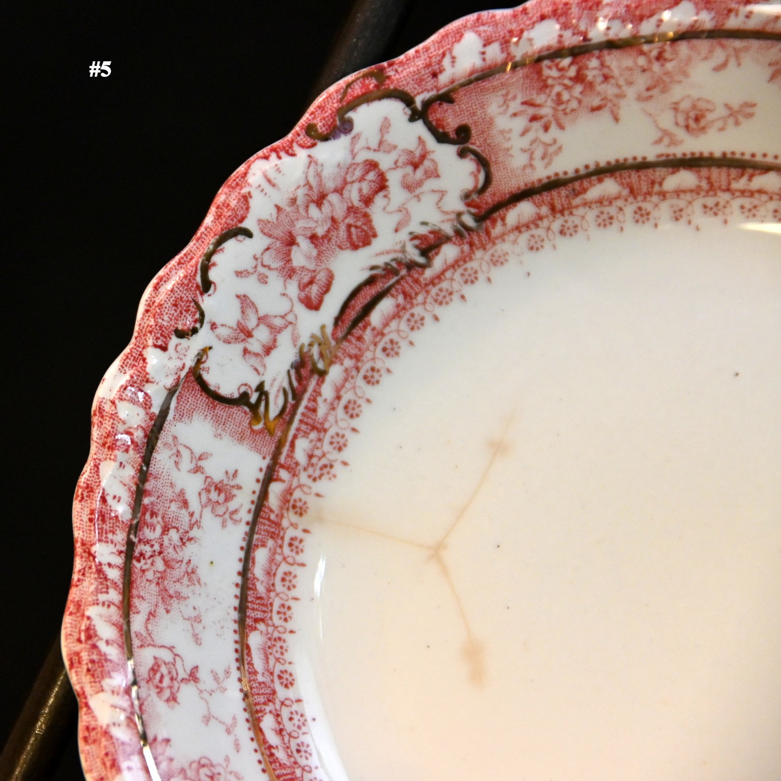 Wedgwood 5 Fruit Dessert Bowls Coupe Phoebe Pink wGold Accents England 1900-1906