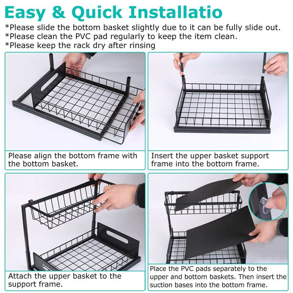 2 Tier Under Sink Pull-out Drawer Storage Shelf Organizer kitchen bathroom Cabin