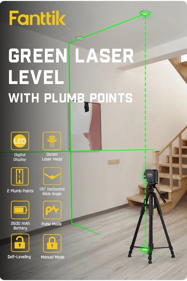 Fanttik D100 Pro Self-Leveling Laser Level, Digital Display, Tripod