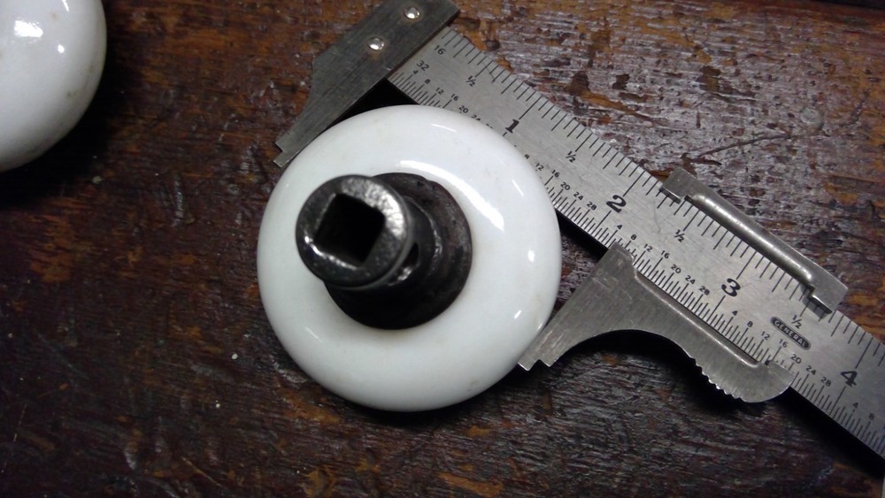 2 Vintage Porcelain Door Knob Handle White 2 Knobs with shaft.