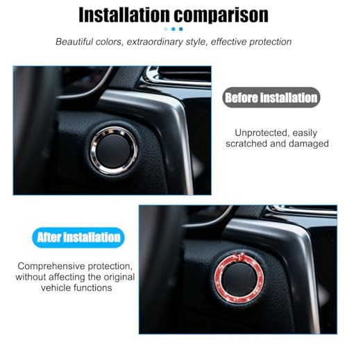 2PCS Bling Butterfly Car Engine Push Start Button Decoration Ring, Glitter Red