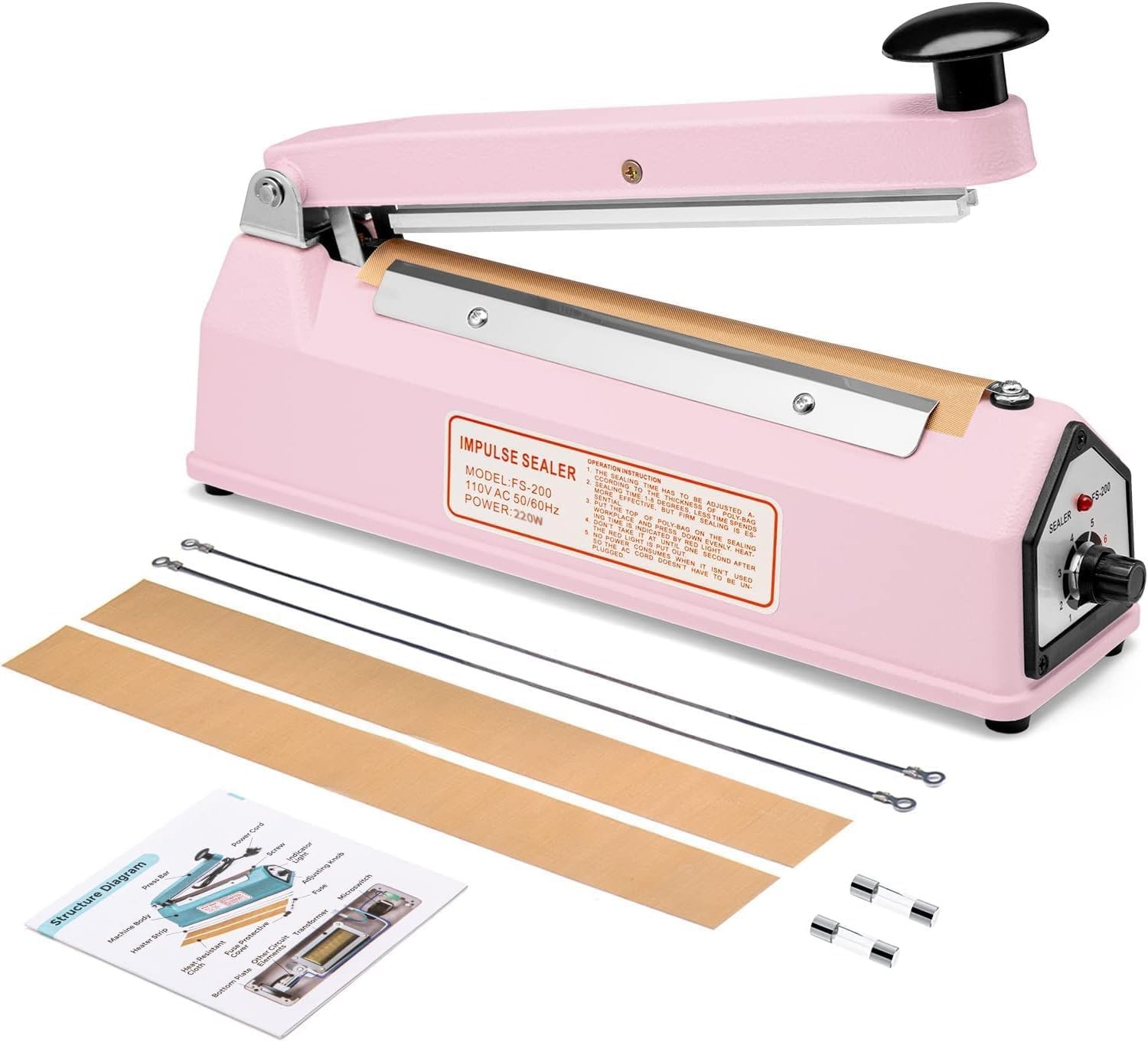 8 Inch Manual Heat Sealer for Plastic Bags with Adjustable Timer Settings
