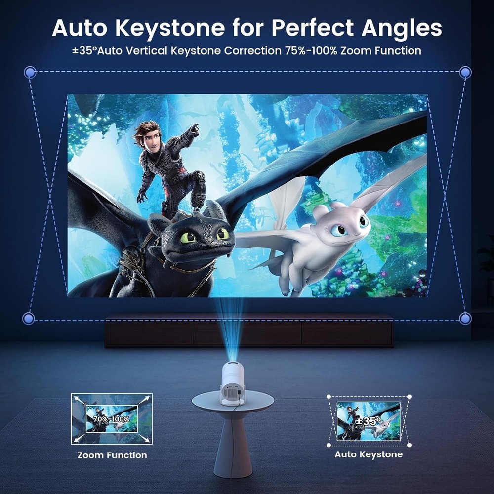 Smart Mini Projector with Auto Keystone & Multi-Device Compatibility - HD 1080P