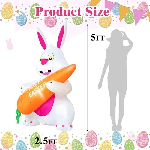 8.4FT Long Easter Inflatables with 3.2FT Adorable Bunny & Easter Colorful Eggs