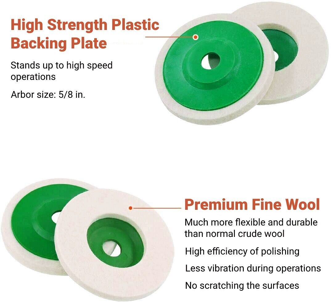 10Pack 4 in Wool Polishing Discs Finishing Wheel Buffing Pads for Angle Grinder
