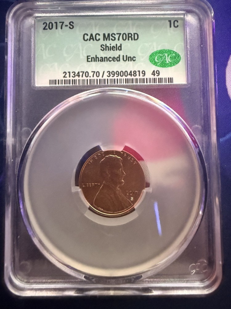 2017-S Lincoln Shield Cent CAC MS70RD Enhanced UNC