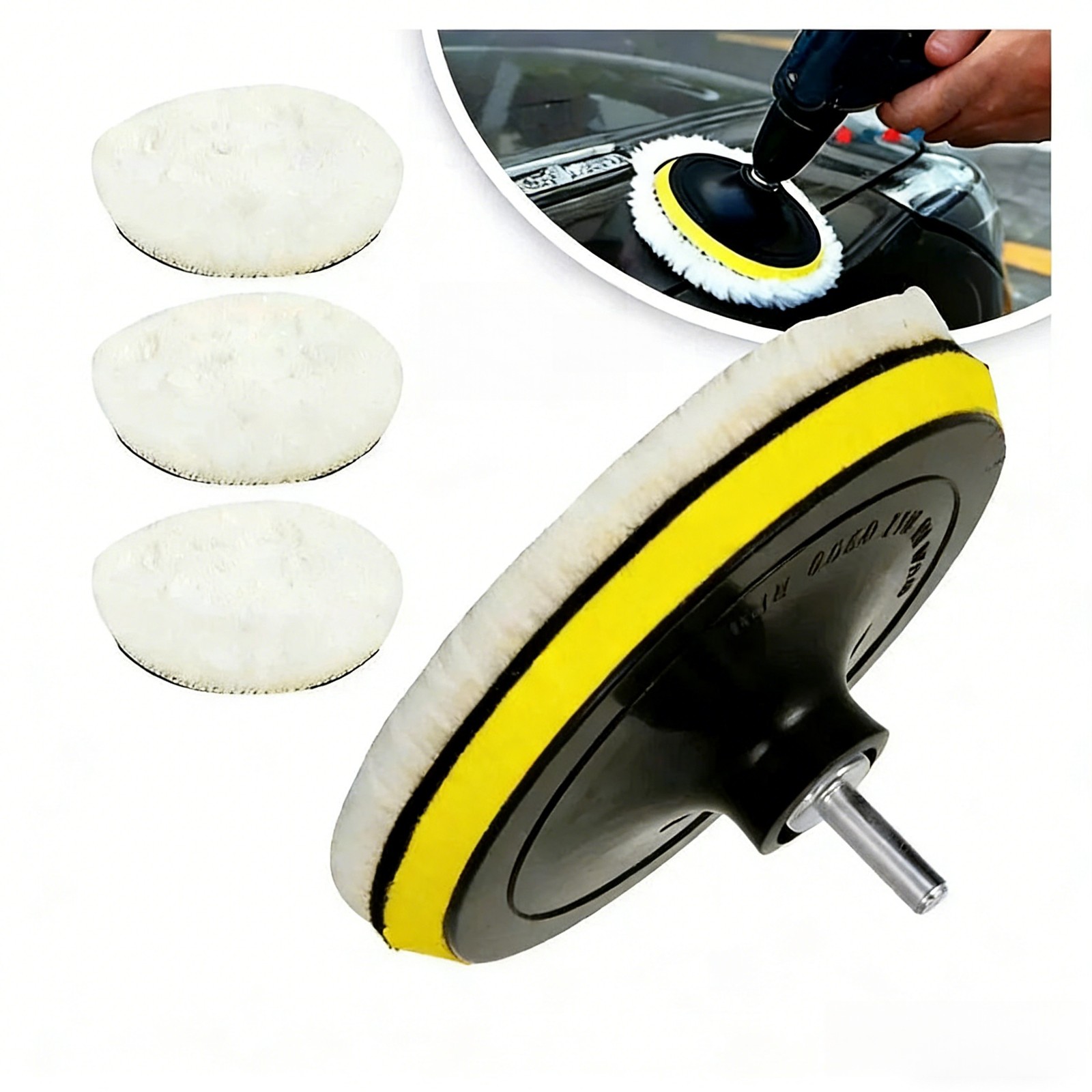 5PCS 6" Buffing Polishing Pad Wool Wheel Mop Kit For Car Polisher Drill Adapter