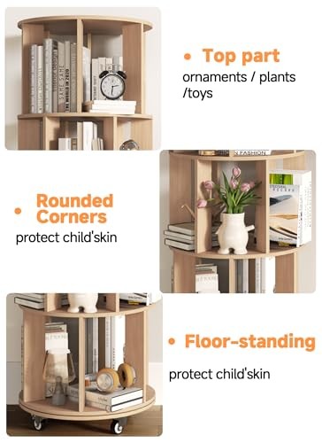Rotating Bookshelf Tower, 360° Display Stackable Spinning Bookshelf, 5 Wooden