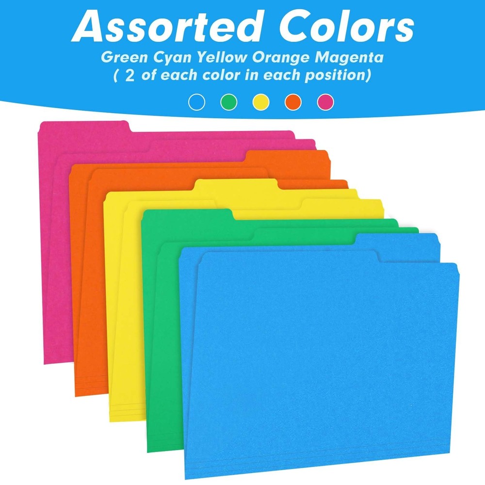 File Folder, 30 Pack 1/3 Cut Tab Colored File Folders, File Folder Letter Siz...