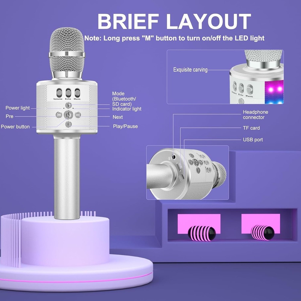 Kids & Adults Singing Microphone – Bluetooth, Echo Effect & Portable Design