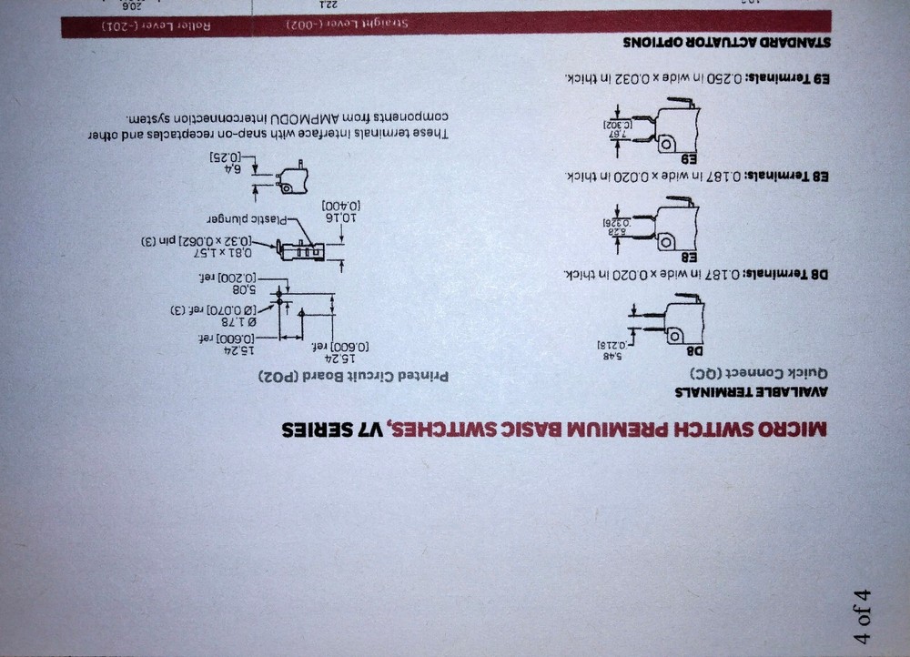 Honeywell - Micro Switch V7-1C27E9 Miniature Basic Switch 15A @ 125V, SPNO