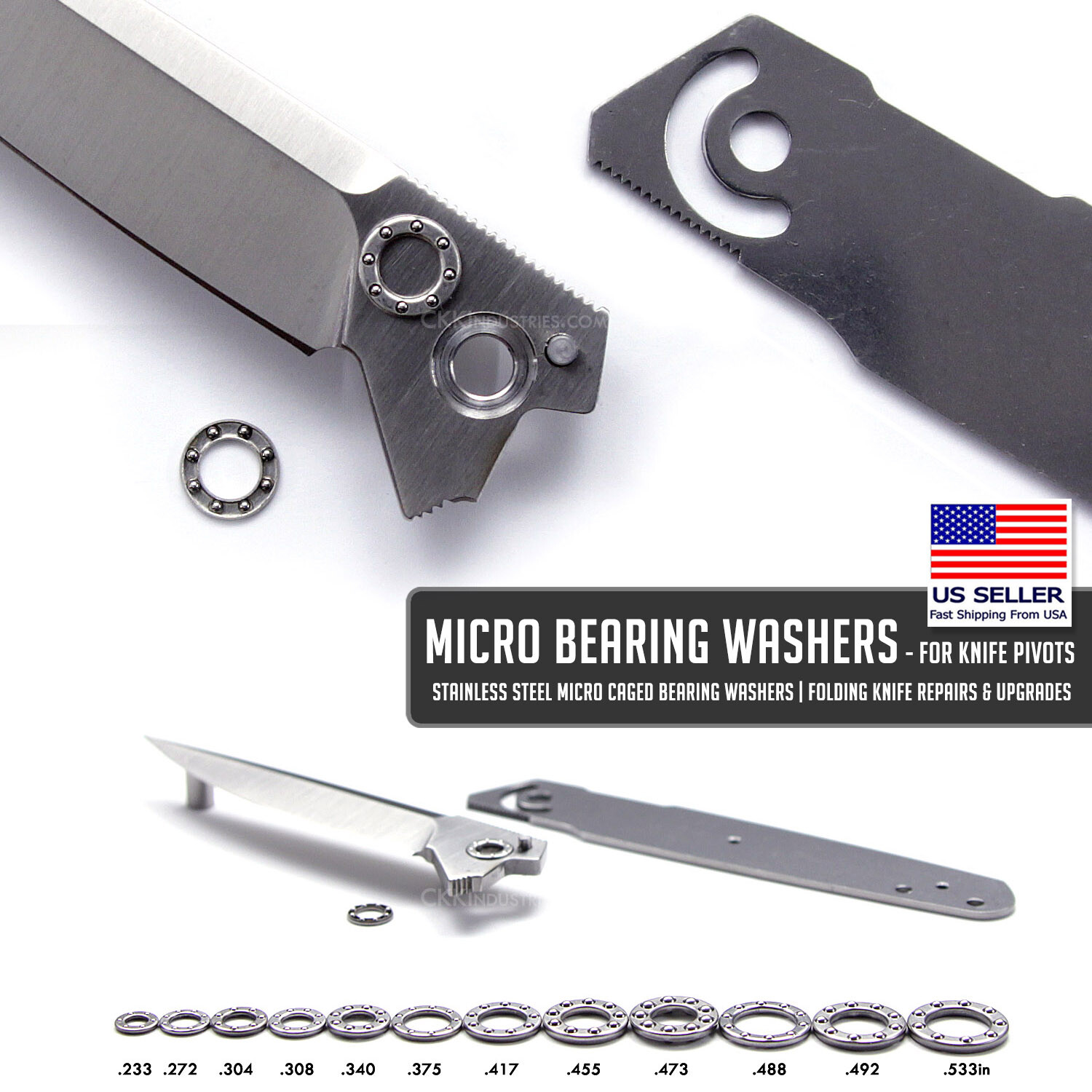 Micro Bearing Washers for Knife Pivots - (Select Size) - (Stainless Steel)