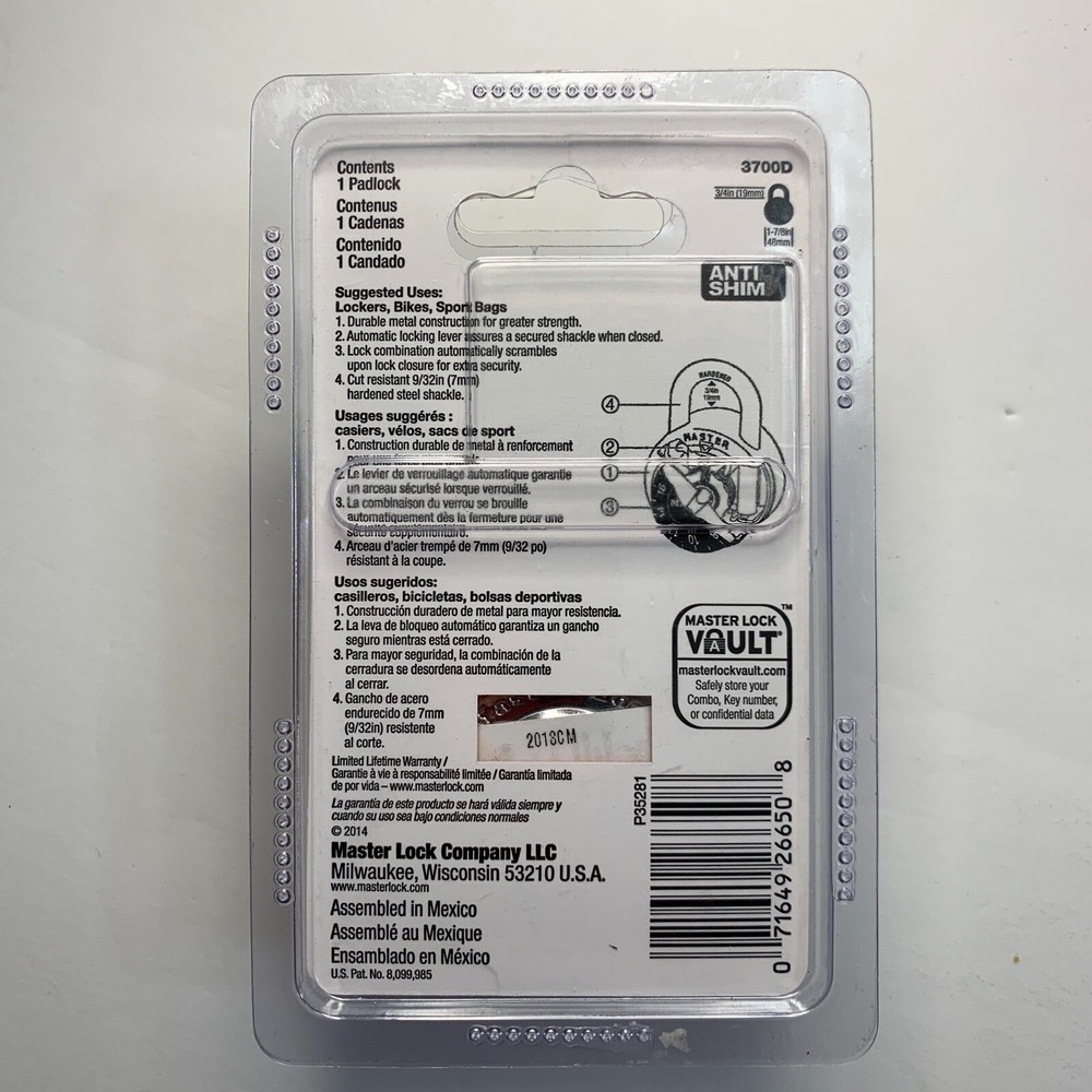 Master Lock 3700D Black Combination Lock