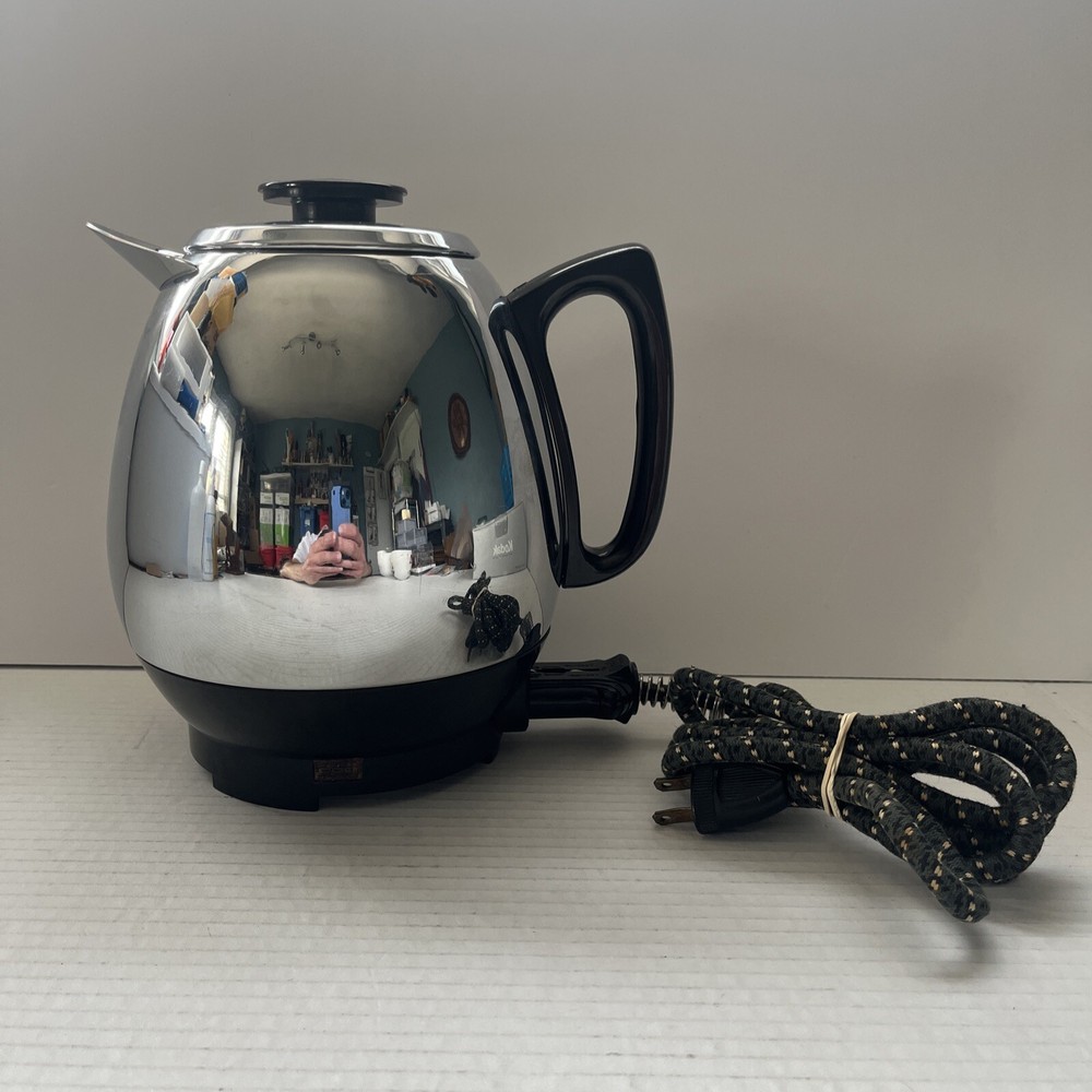 Vtg Alpaco Electric Percolator Coffee Maker Pot Belly Type Chrome MCM Tested