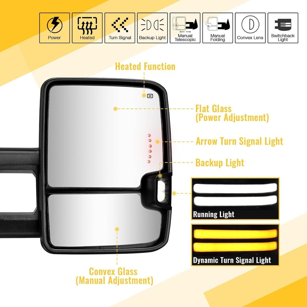 Towing Mirrors Switchback Lights Compatible with 2003-2007 Chevy Silverado GMC