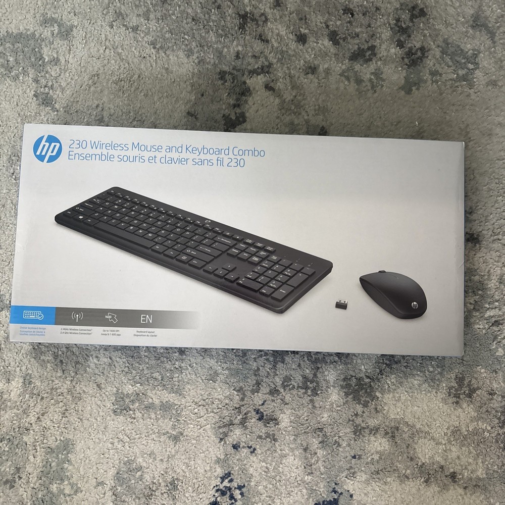 HP 230 Wireless Plug & Play Keyboard Mouse Combo, QWERTY, Black, USB, 1600 DPI