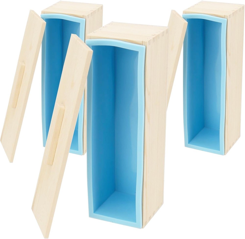 3 Set 42 oz Silicone Soap Molds, Rectangular Bar Loaf Making Mold Blue