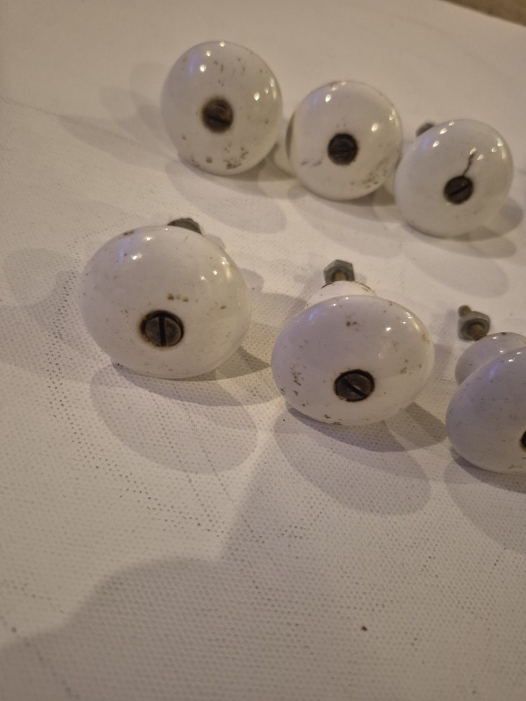 Lot Of 8 White Porcelain Drawer Oull Knobs