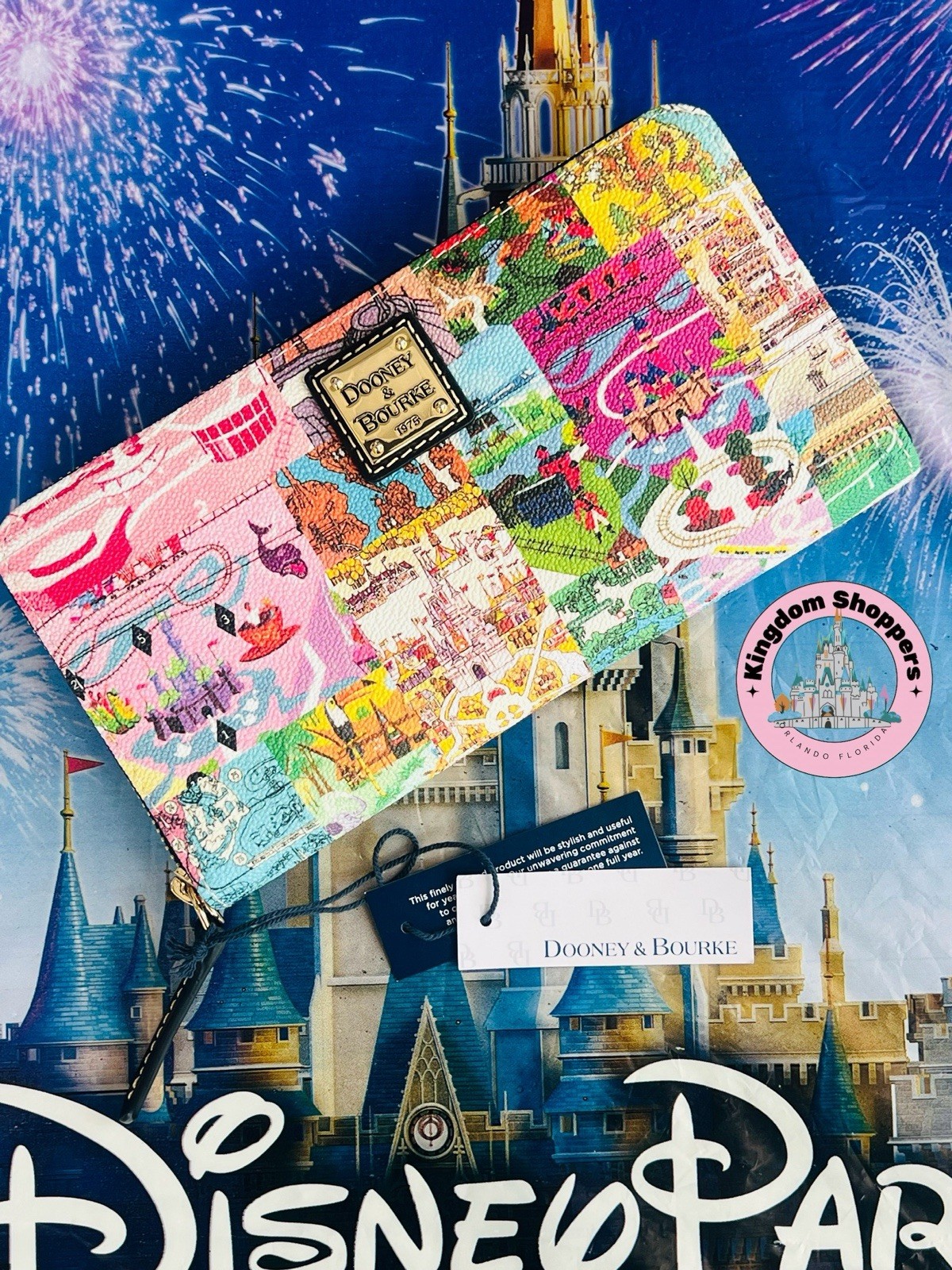 2026 Disney Parks Dooney & Bourke Vintage Park Maps & Icons Wristlet Wallet New