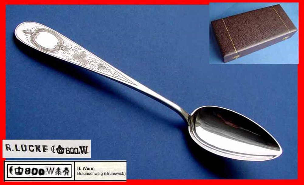 Set, Large Solid 6 Spoons, H. Wurm, 800 Silver, around 1900 B547