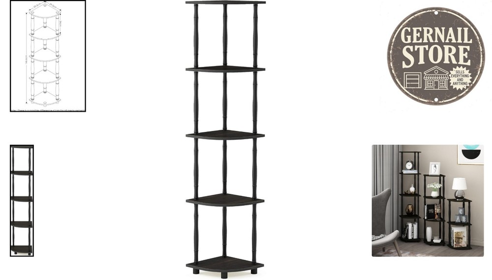 Durable 5-Tier Corner Shelf - Easy Assembly Espresso Multipurpose Display Unit