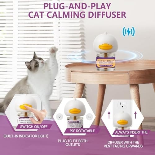 Cat Calming Diffuser Kit - 2 Plug-Ins & 4 Refills, Stress Relief for Multi Cats,