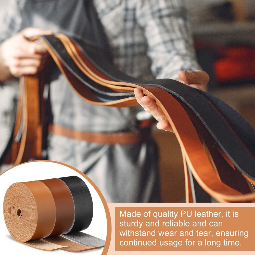 3 Rolls Leather Strap Leather Belt Strips Flat Leather Straps Single Sided Fa...