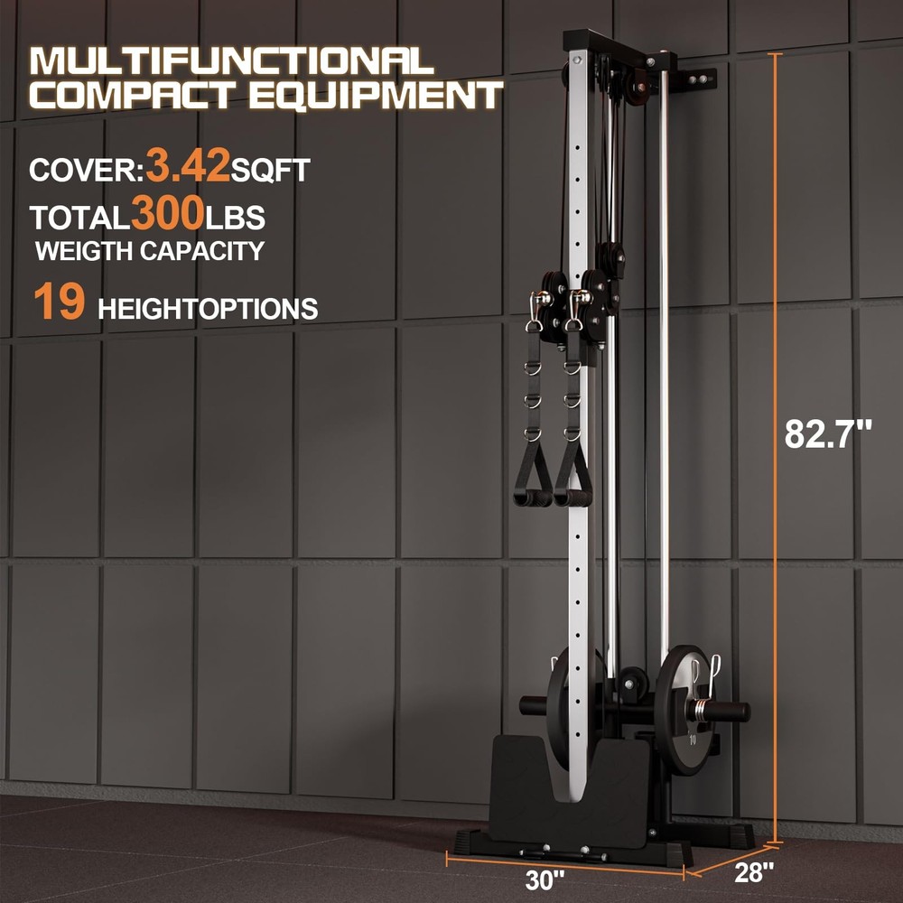 Wall Mount Cable Machine LAT Pulldown Machines with 19 Positions Weight Workout