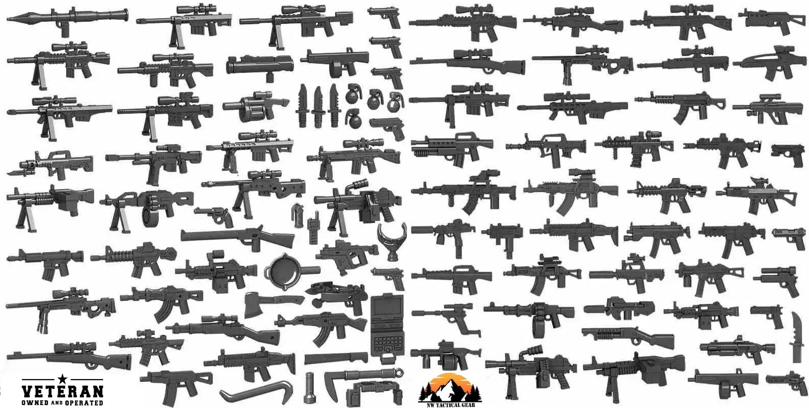 100 PCS WEAPON PACK - Various Weapons Guns, Rifles Sniper for Lego Minifigure