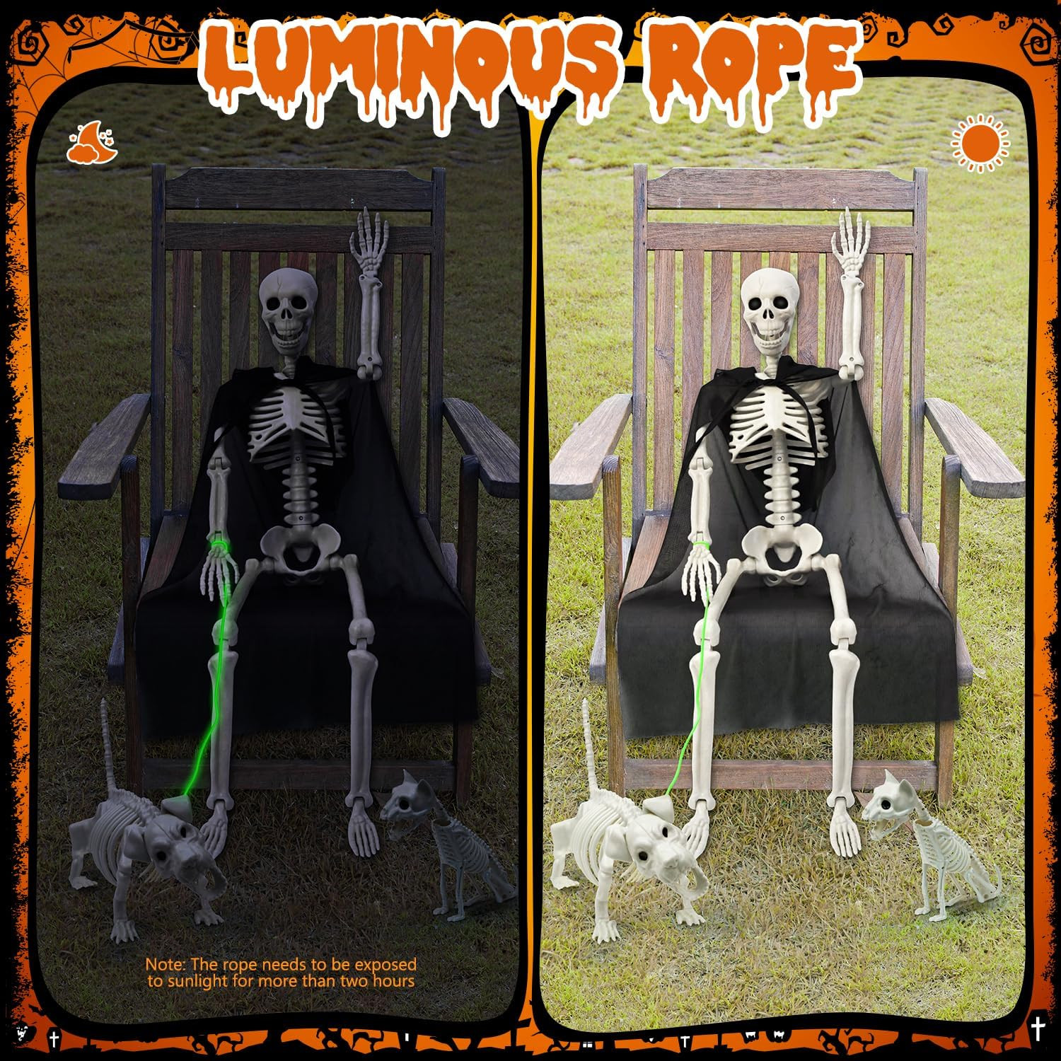 36" Skeleton Halloween Decorations, 3FT Posable Skeleton with Dog & Cat Skeleton