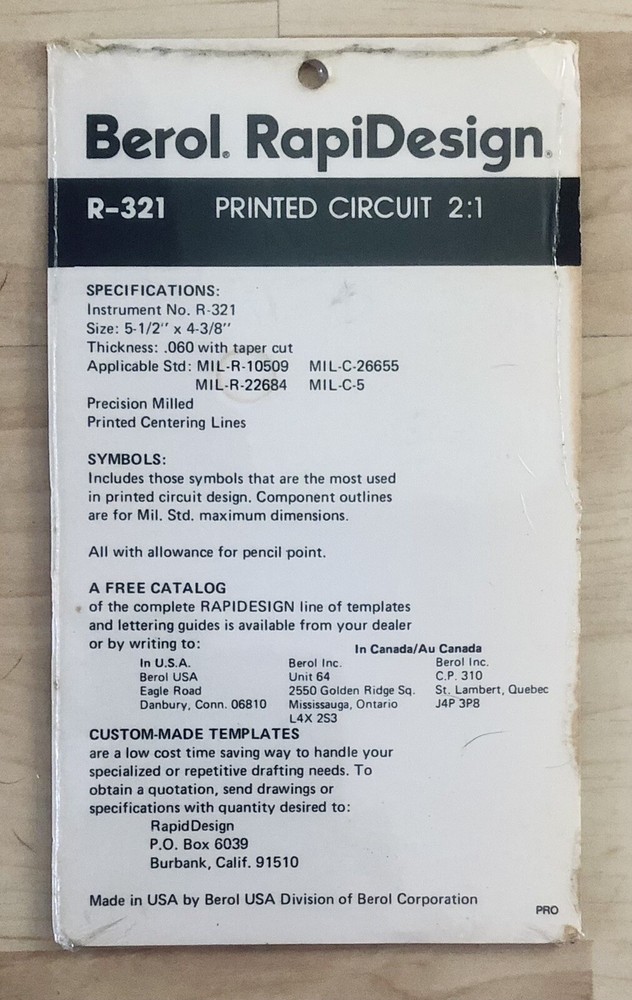 NEW Berol RapiDesign Template R-321 - Printed Circuit 2:1