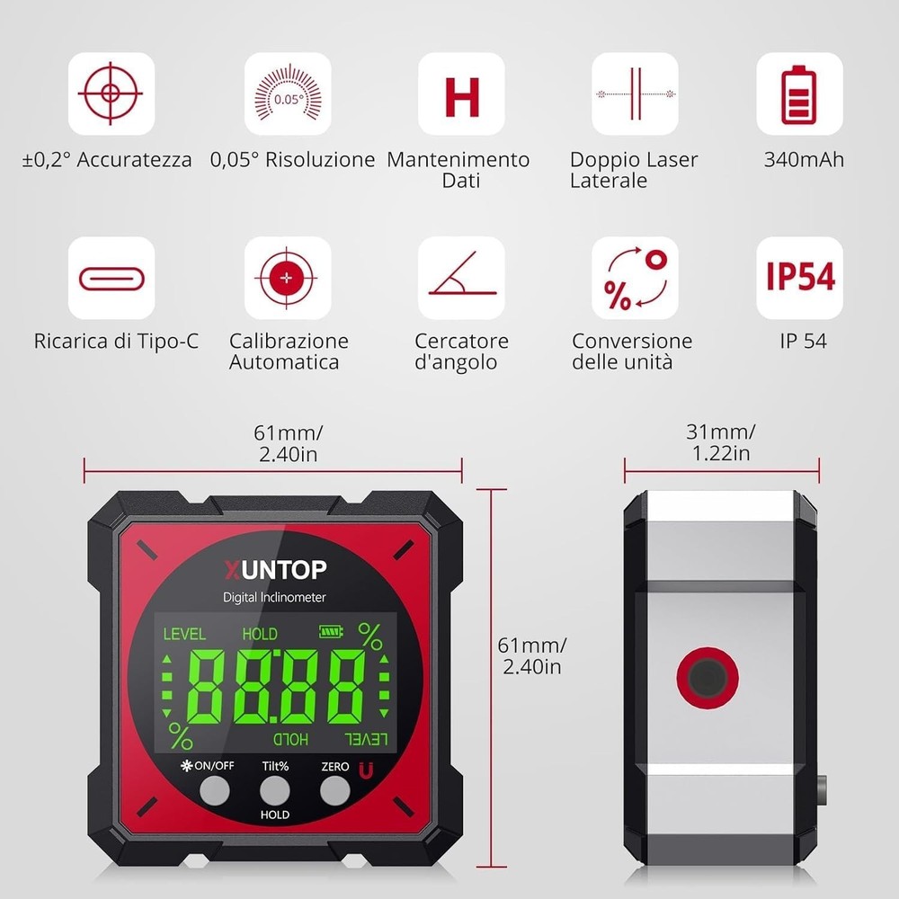 Precision Magnetic Digital Angle Finder with Laser Class 2 for Woodworking
