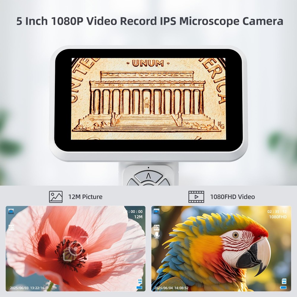Digital Microscope, 5" 1080P Coin Microscope Camera for Error Coin with 7.3" ...