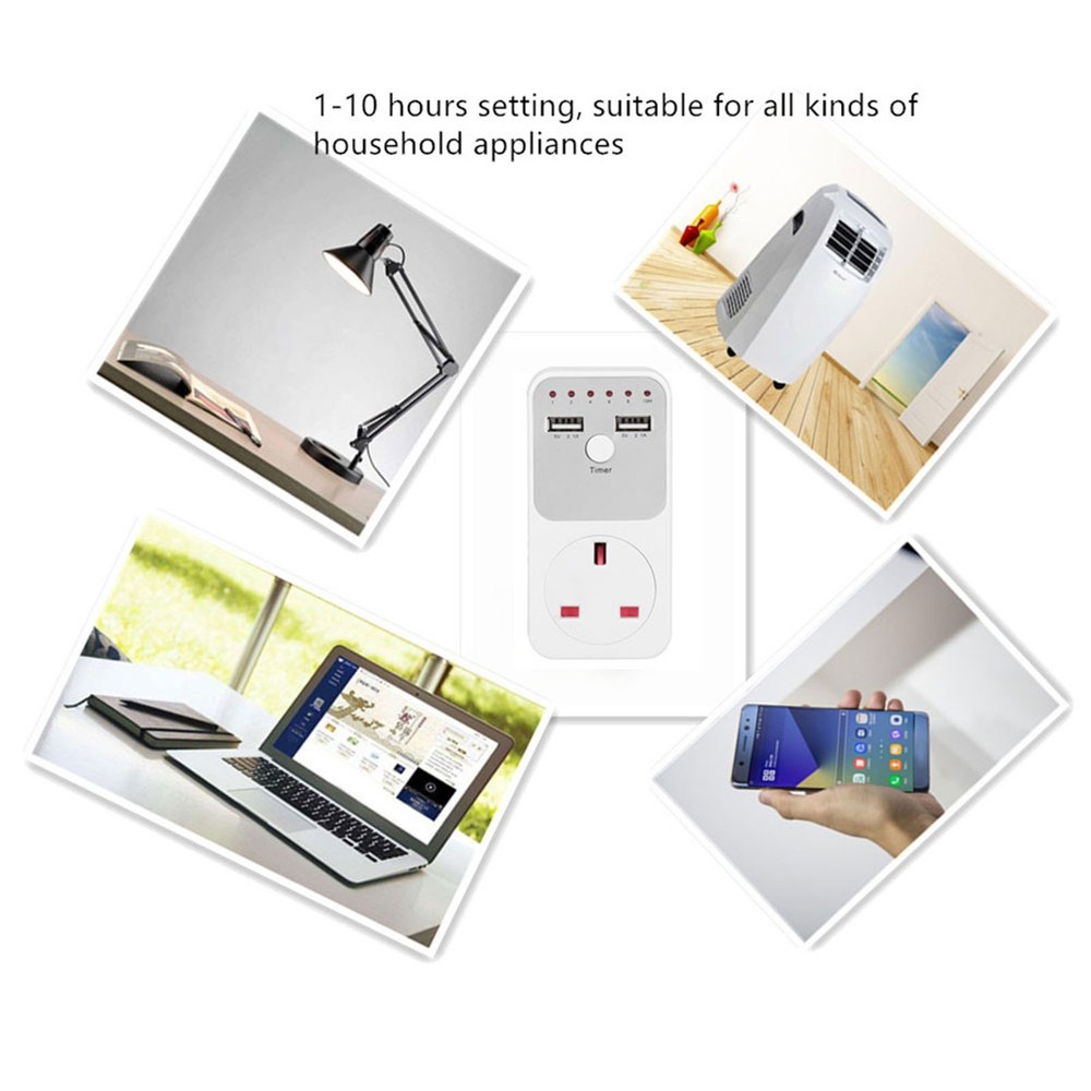Digital Countdown Timer Socket With USB Ports For Home Appliances Energy Saving