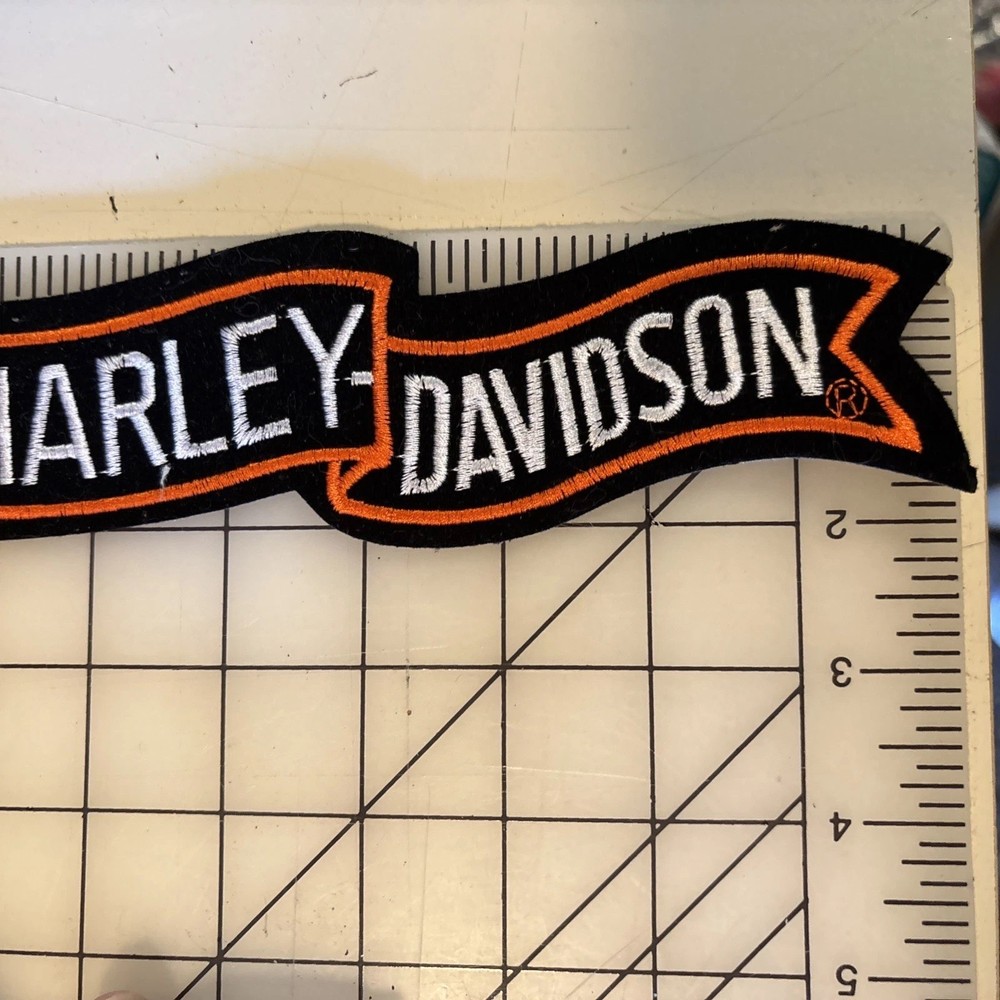 Large 8" Harley Davidson Banner Patch Ribbon Patch Orange Black