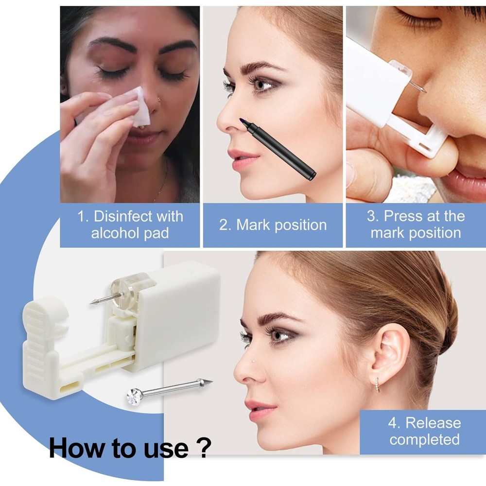 Complete 24-Pcs Nose Piercing Gun Kit with Sterilized Tools - Beginner Friendly