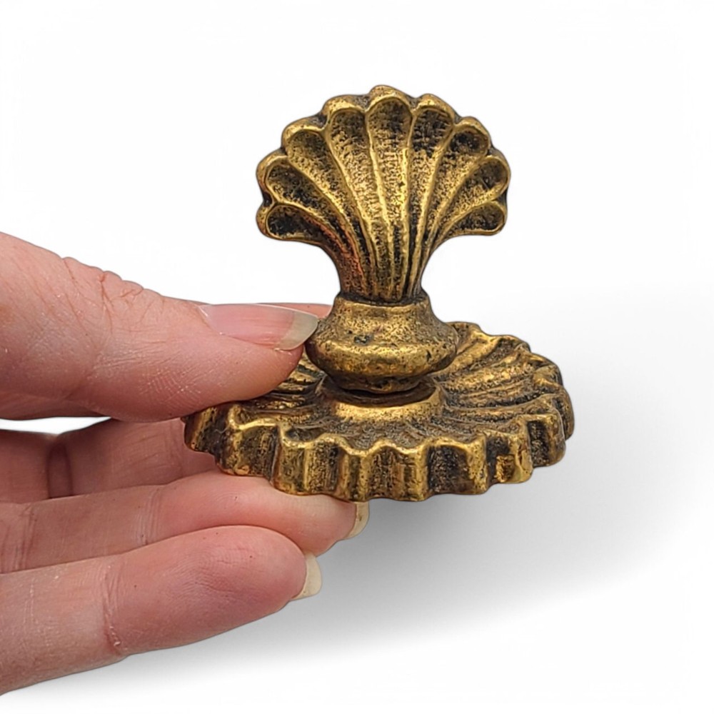 Vtg Solid Brass 2" Shell Regency Drawer Pull Hardware Handle Knob Gold Victorian